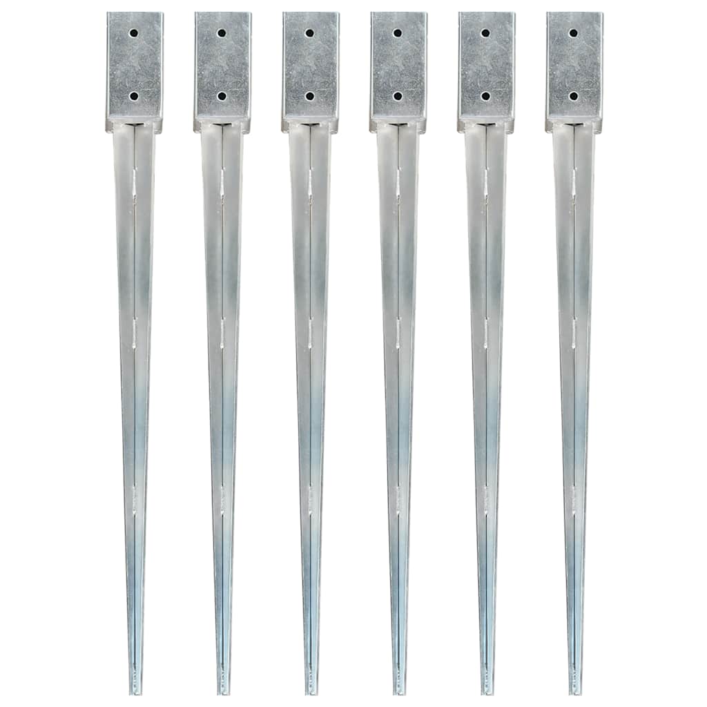 vidaXL Estacas de enterrar 6 pcs 7x7x90 cm aço galvanizado prateado