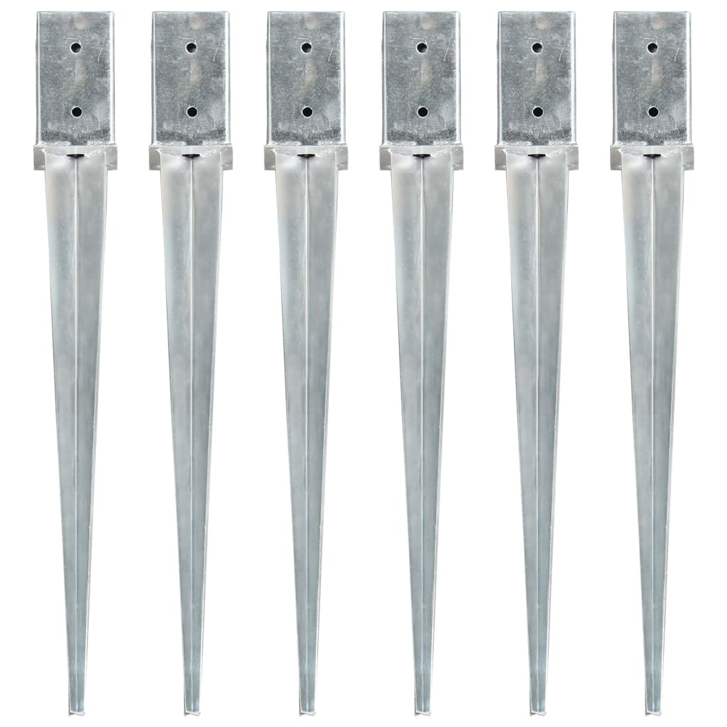 vidaXL Estacas de enterrar 6 pcs 8x8x76 cm aço galvanizado prateado