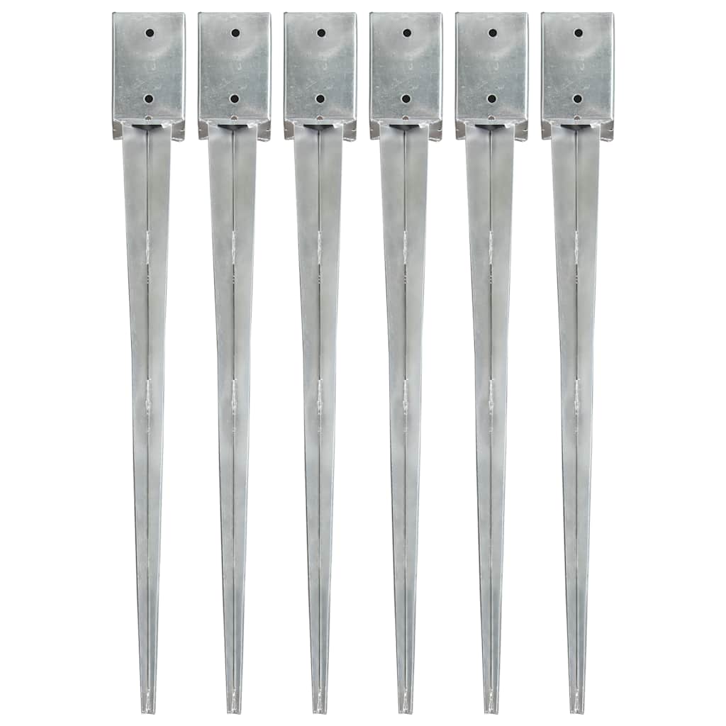 vidaXL Estacas de enterrar 6 pcs 9x9x90 cm aço galvanizado prateado