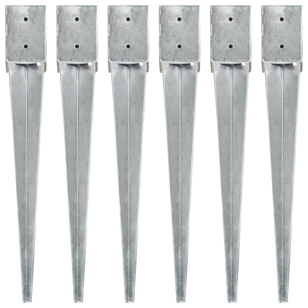 vidaXL Estacas de enterrar 6 pcs 10x10x76 cm aço galvanizado prateado