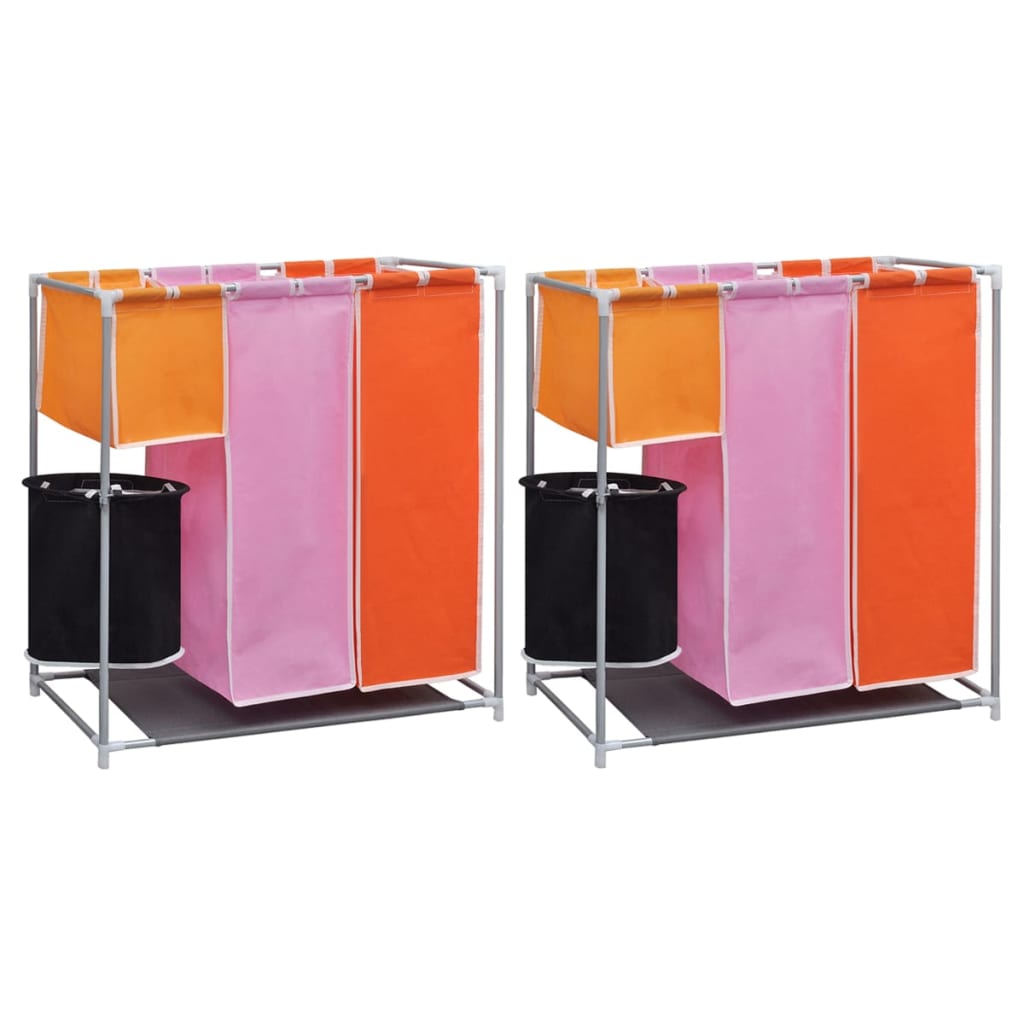 vidaXL Cesto separador de roupa de 3 secções com caixote 2 pcs