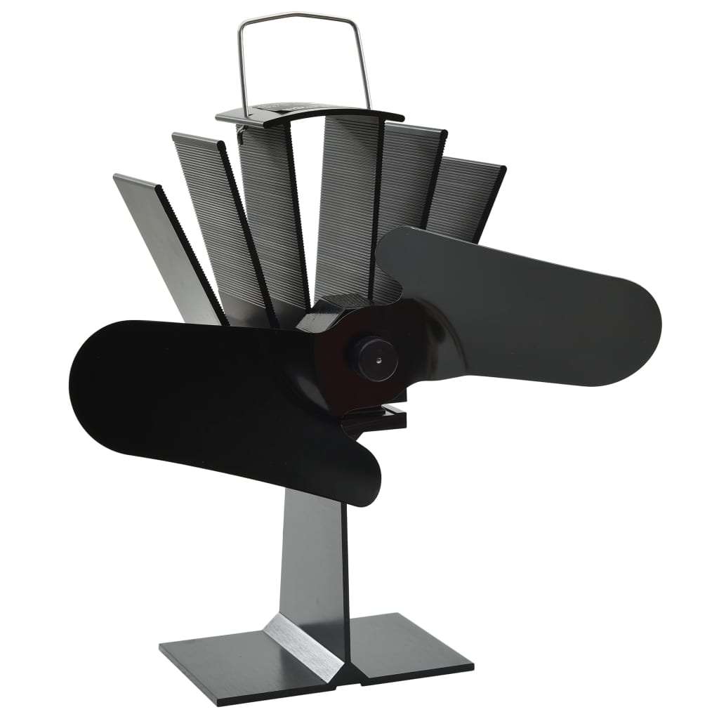 vidaXL Ventilador de fogão alimentado a calor 2 lâminas preto