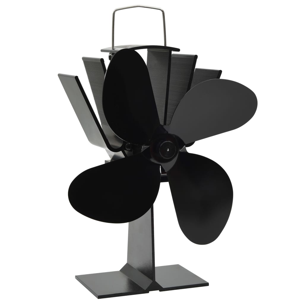 vidaXL Ventilador de fogão alimentado a calor 4 lâminas preto