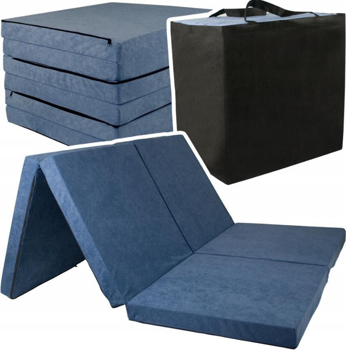 Colchão dobrável para 2 pessoas 195x120x7 cm azul marinho