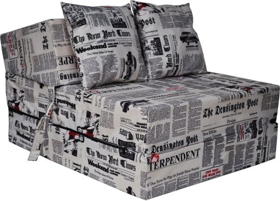 Colchão de campismo dobrável 200x70x15 cm padrão jornal com almofadas