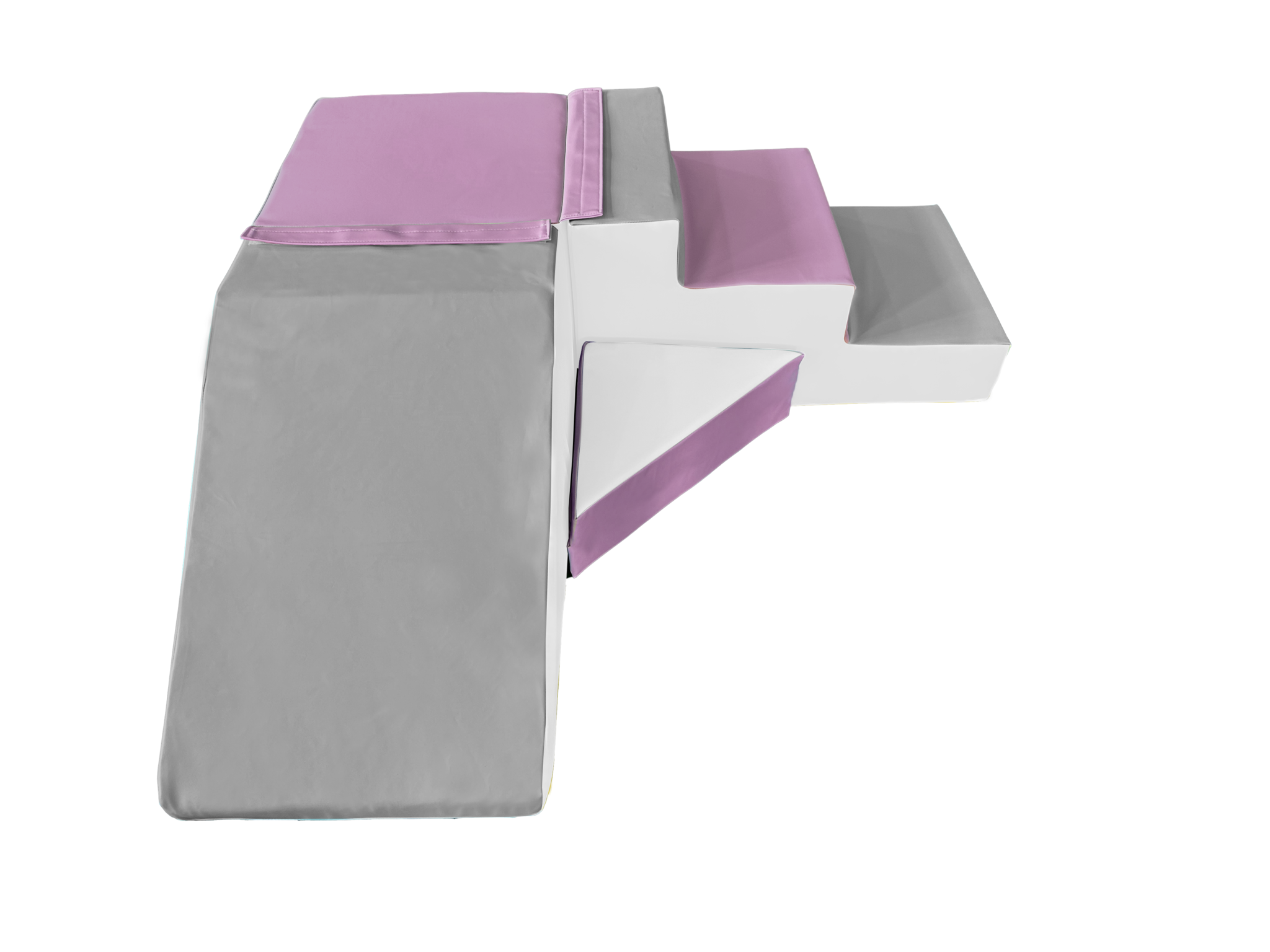 Conjunto de blocos em espuma com escorrega cores branco, lilás e cinza