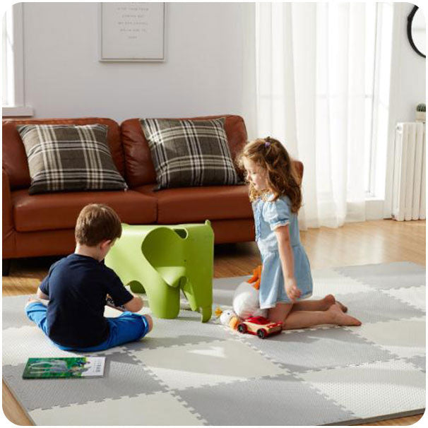 Tapete puzzle para bebé 60 x 60 cm conjunto 9 peças branco e cinza
