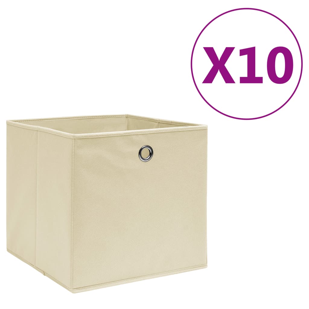 vidaXL Caixas arrumação 10 pcs 28x28x28 cm tecido-não-tecido creme
