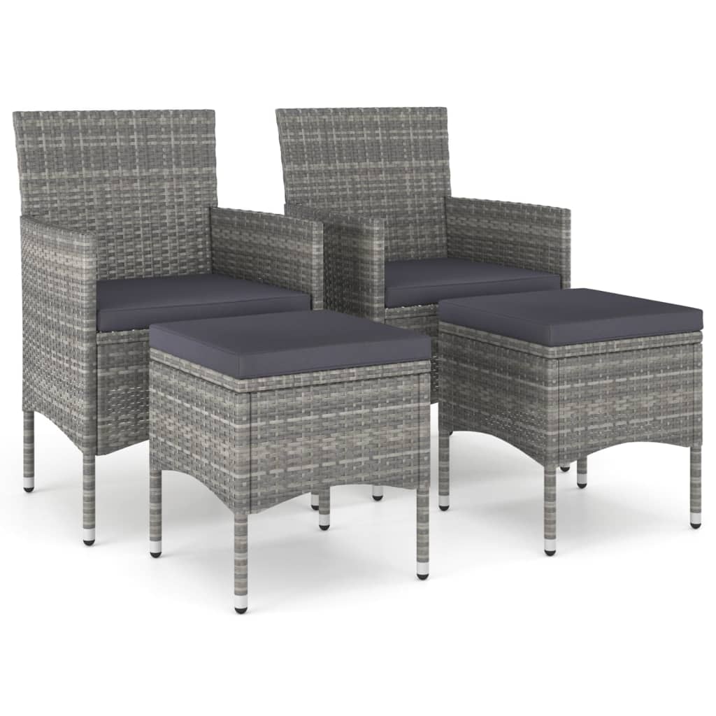 vidaXL 4 pcs conjunto de cadeiras e bancos de jardim vime PE cinzento