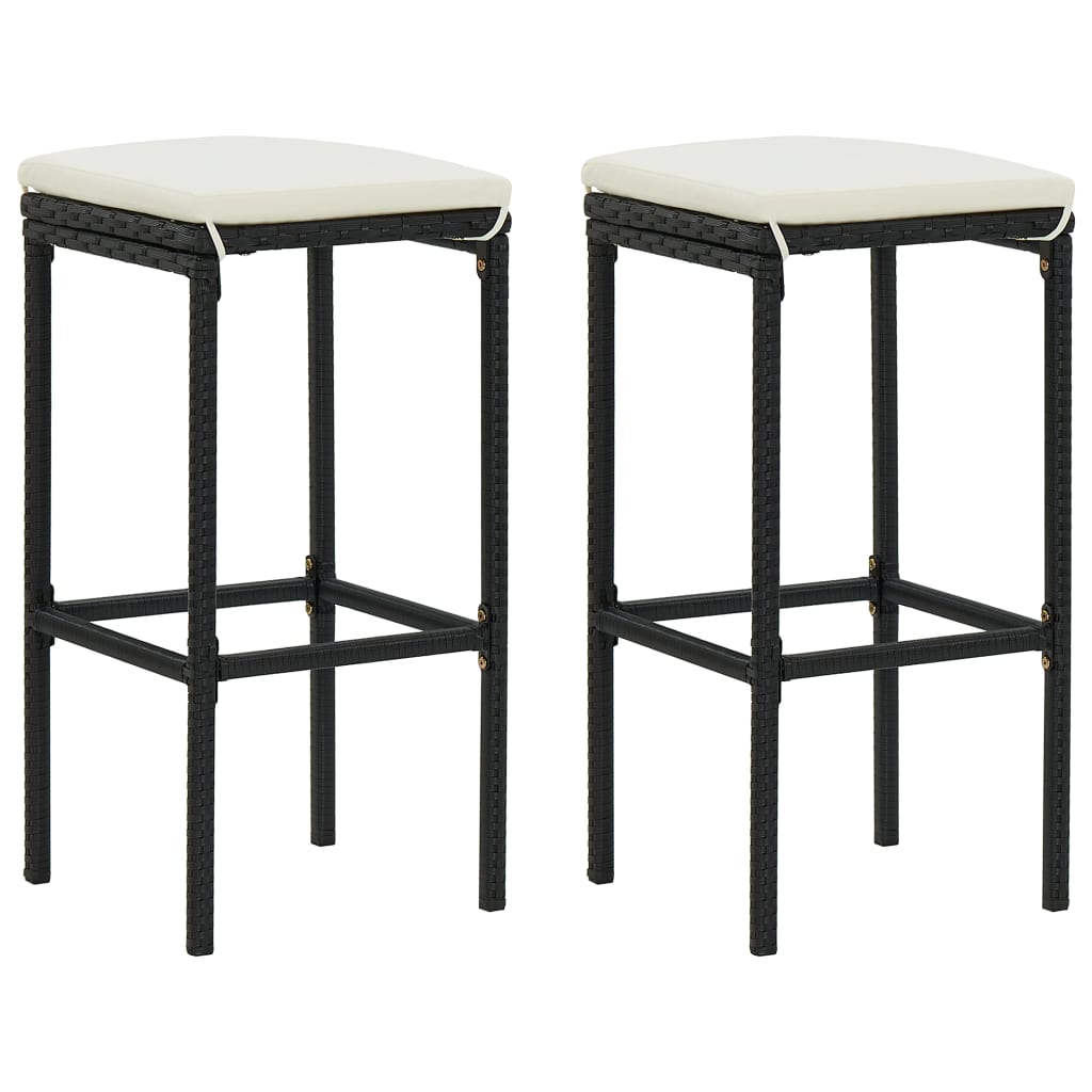 vidaXL Bancos de bar com almofadões 2 pcs vime PE preto