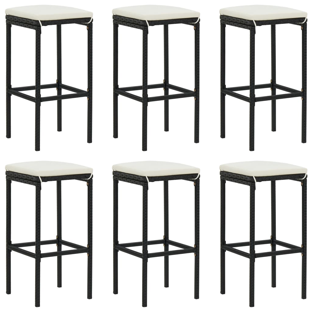 vidaXL Bancos de bar com almofadões 6 pcs vime PE preto