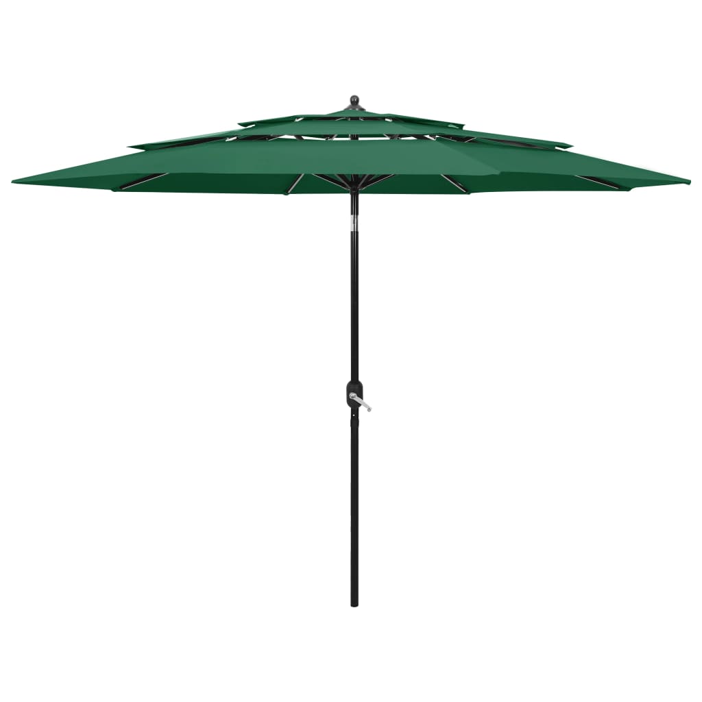 vidaXL Guarda-sol de jardim 3 camadas c/ poste de alumínio 3 m verde