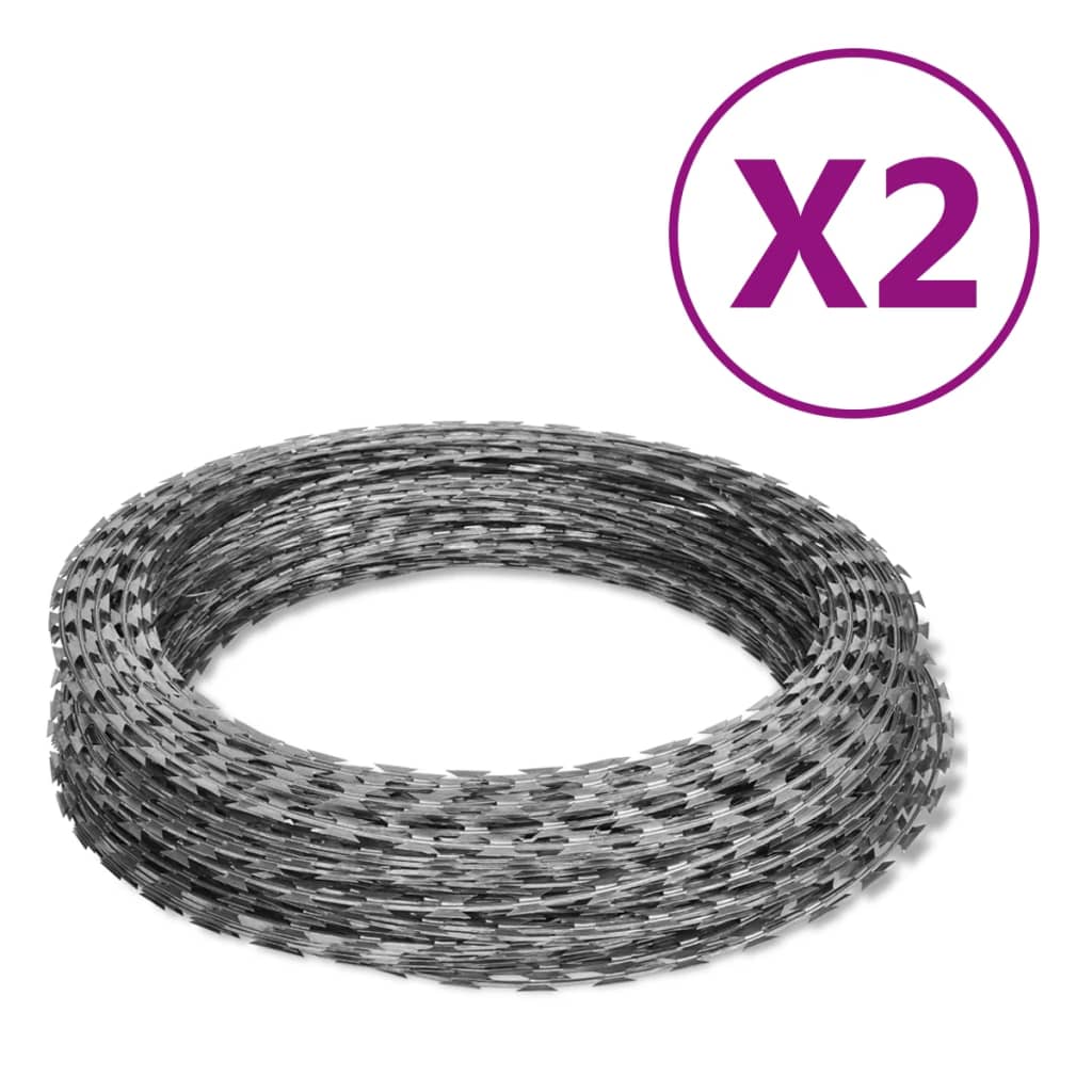 vidaXL Rolos de arame farpado helicoidal 2 pcs aço galvanizado 100 m