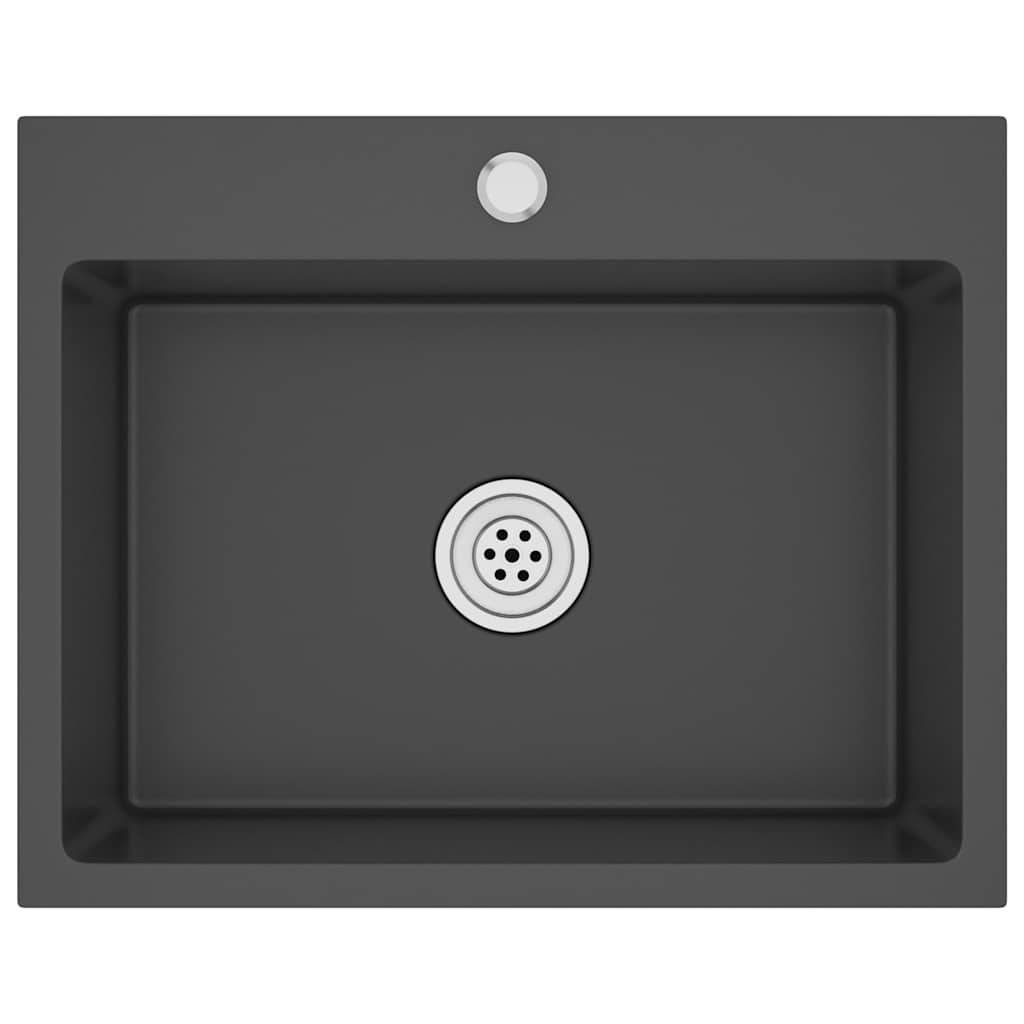 vidaXL Lava-louça de cozinha artesanal aço inoxidável preto