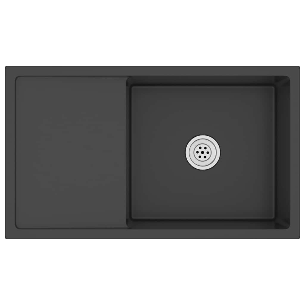 vidaXL Lava-louça de cozinha artesanal aço inoxidável preto