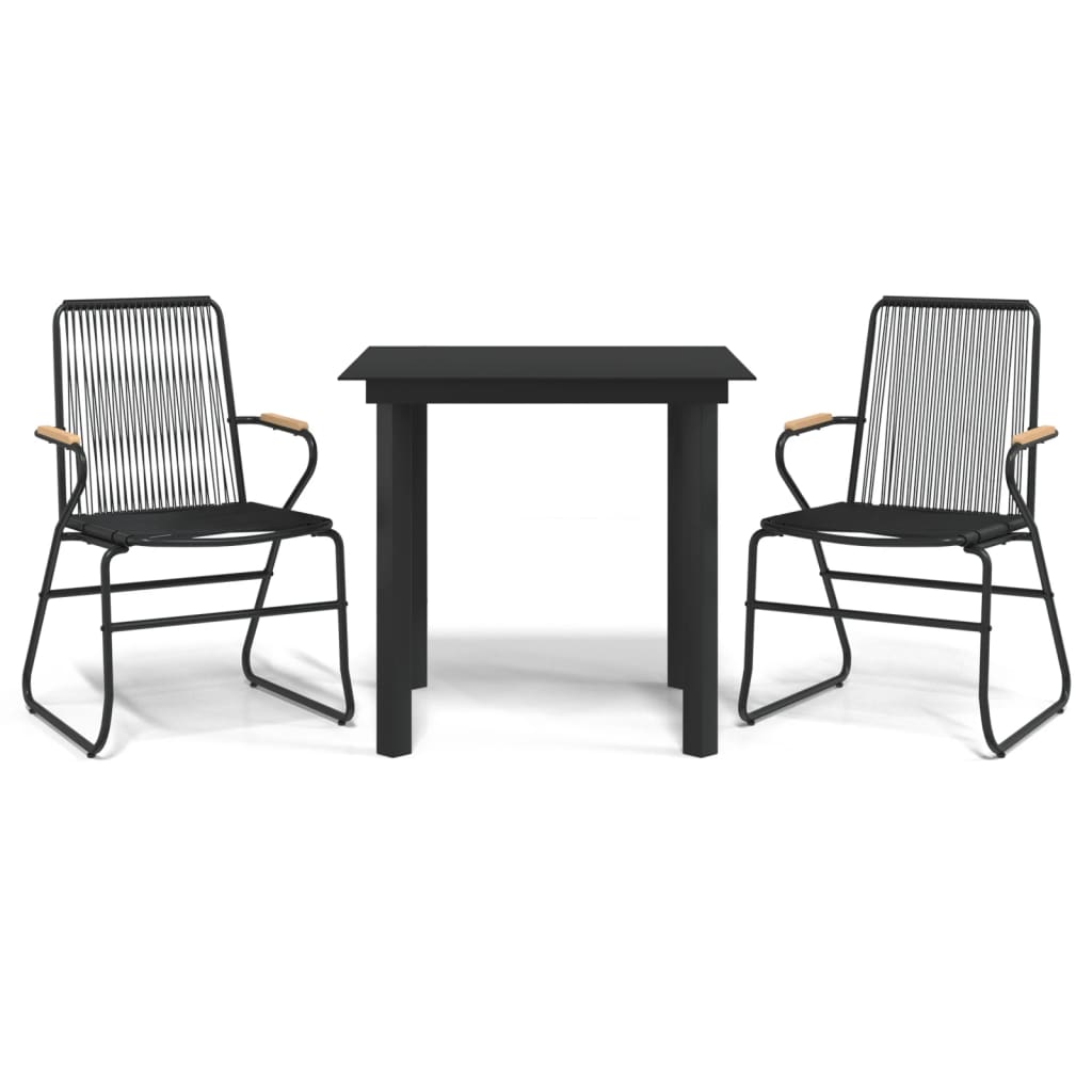 vidaXL 3 pcs conjunto de jantar para jardim vime PVC preto
