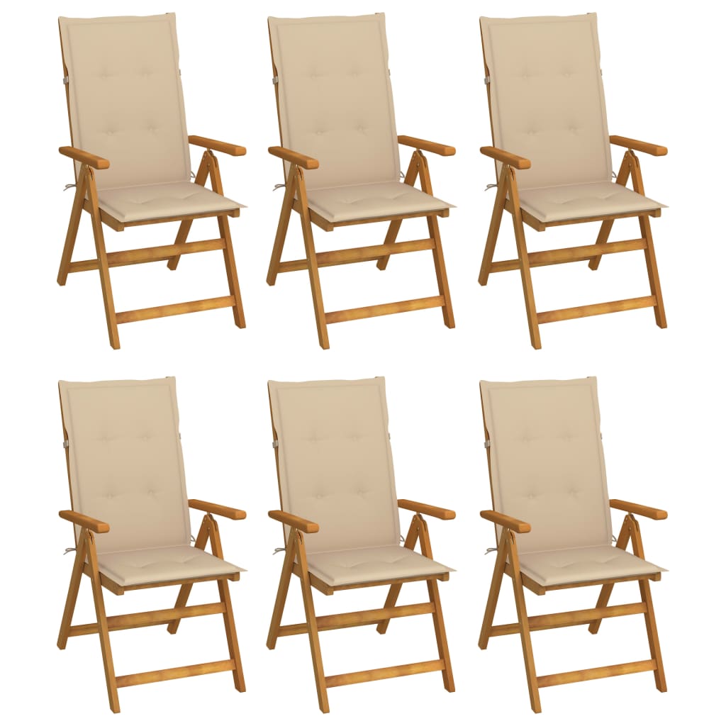 vidaXL Cadeiras de jardim dobráveis c/ almofadões 6 pcs acácia maciça