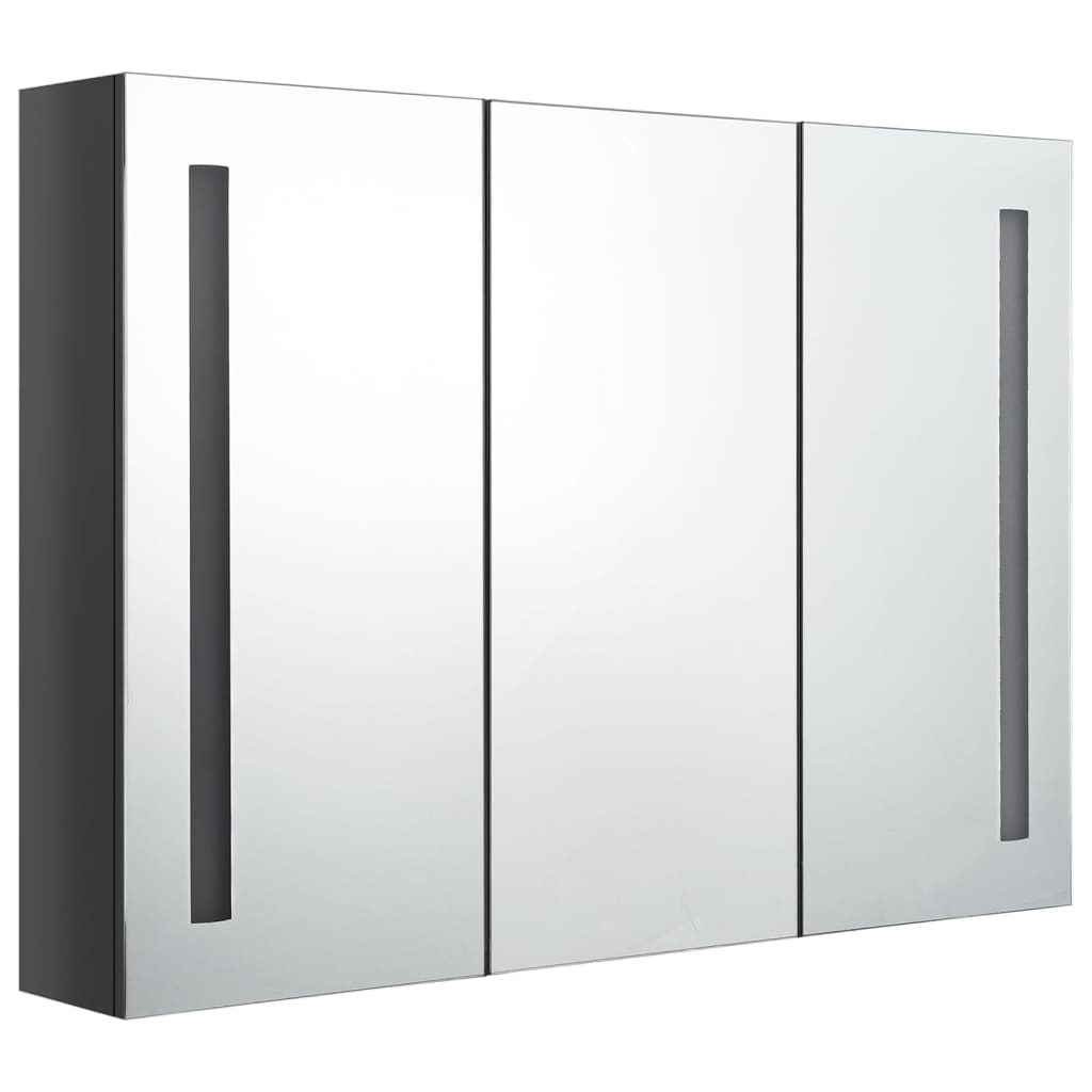 vidaXL Armário espelhado casa de banho LED 89x14x62cm cinza brilhante