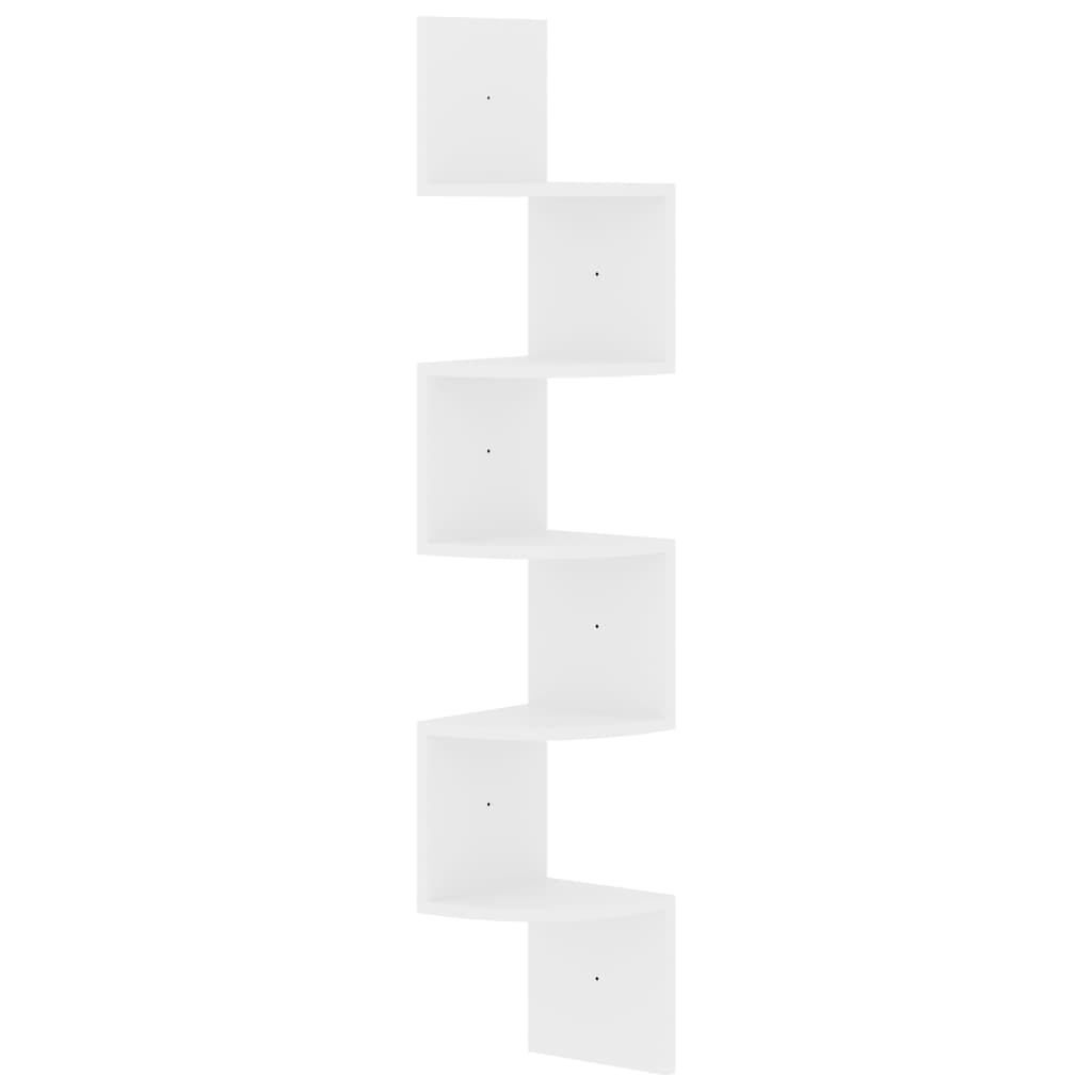 vidaXL Estante de canto p/ parede derivados madeira branco brilhante