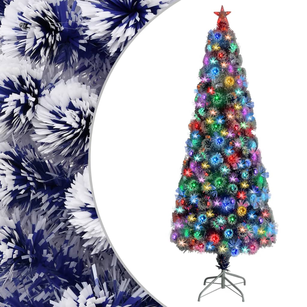 vidaXL Árvore Natal artificial pré-iluminada fibra ótica branco/azul