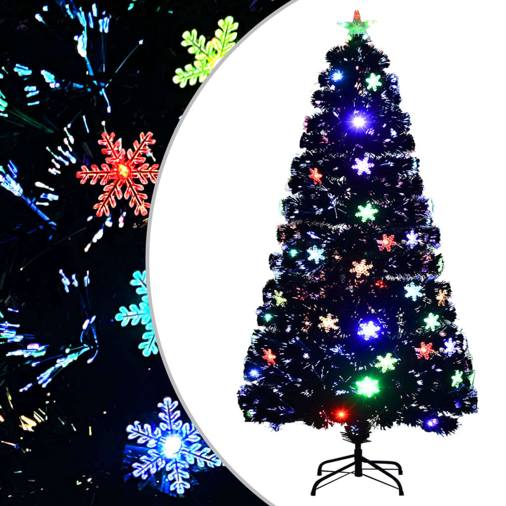 vidaXL Árvore de Natal com flocos de neve LED 120 cm fibra ótica preto
