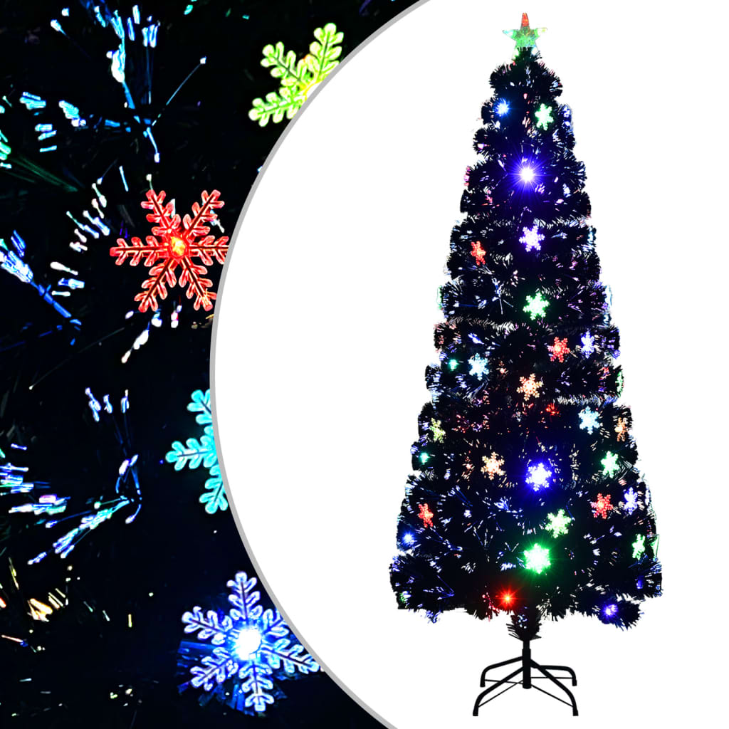 vidaXL Árvore de Natal com flocos de neve LED 240 cm fibra ótica preto