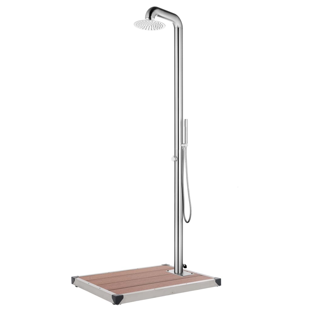 vidaXL Chuveiro de jardim c/ base castanha 230 cm aço inoxidável