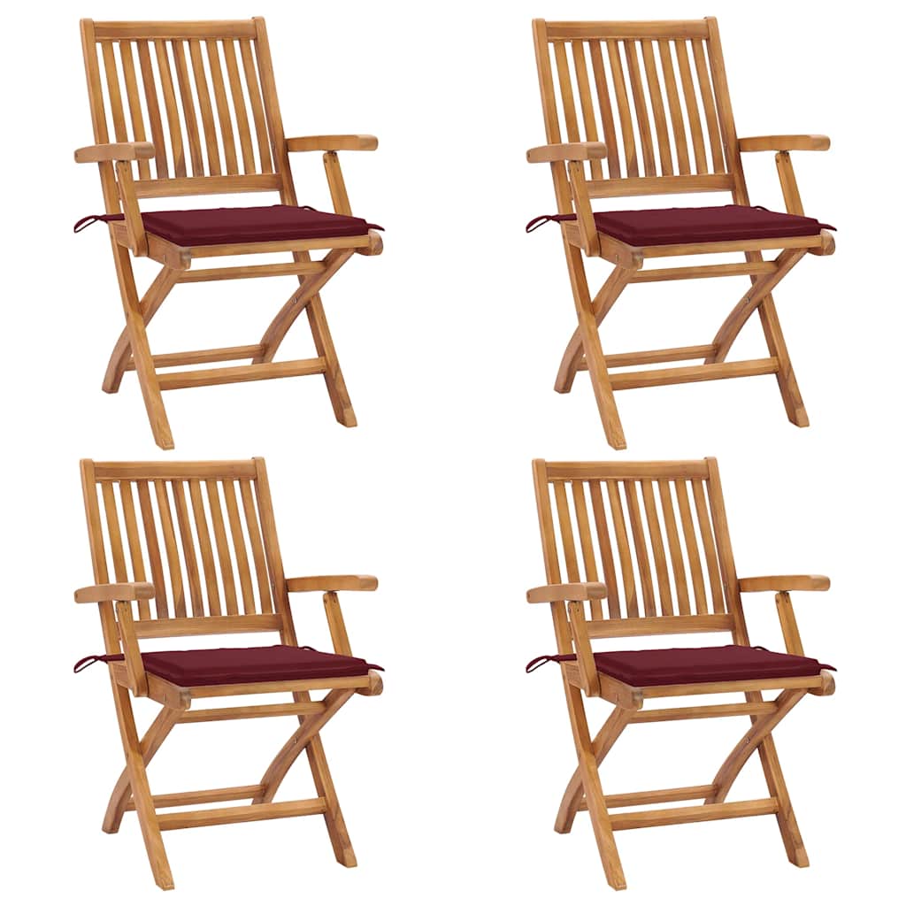 vidaXL Cadeiras de jardim dobráveis c/ almofadões 4 pcs teca maciça