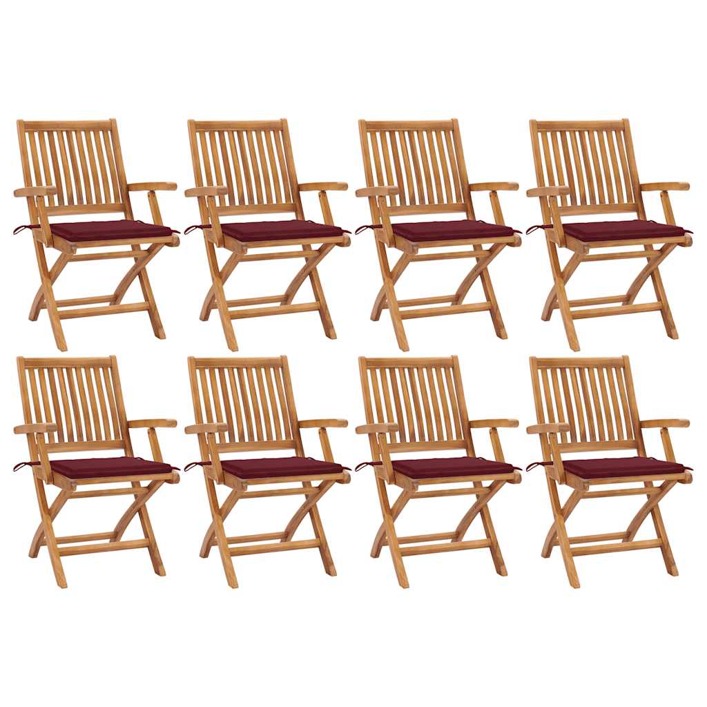 vidaXL Cadeiras de jardim dobráveis c/ almofadões 8 pcs teca maciça