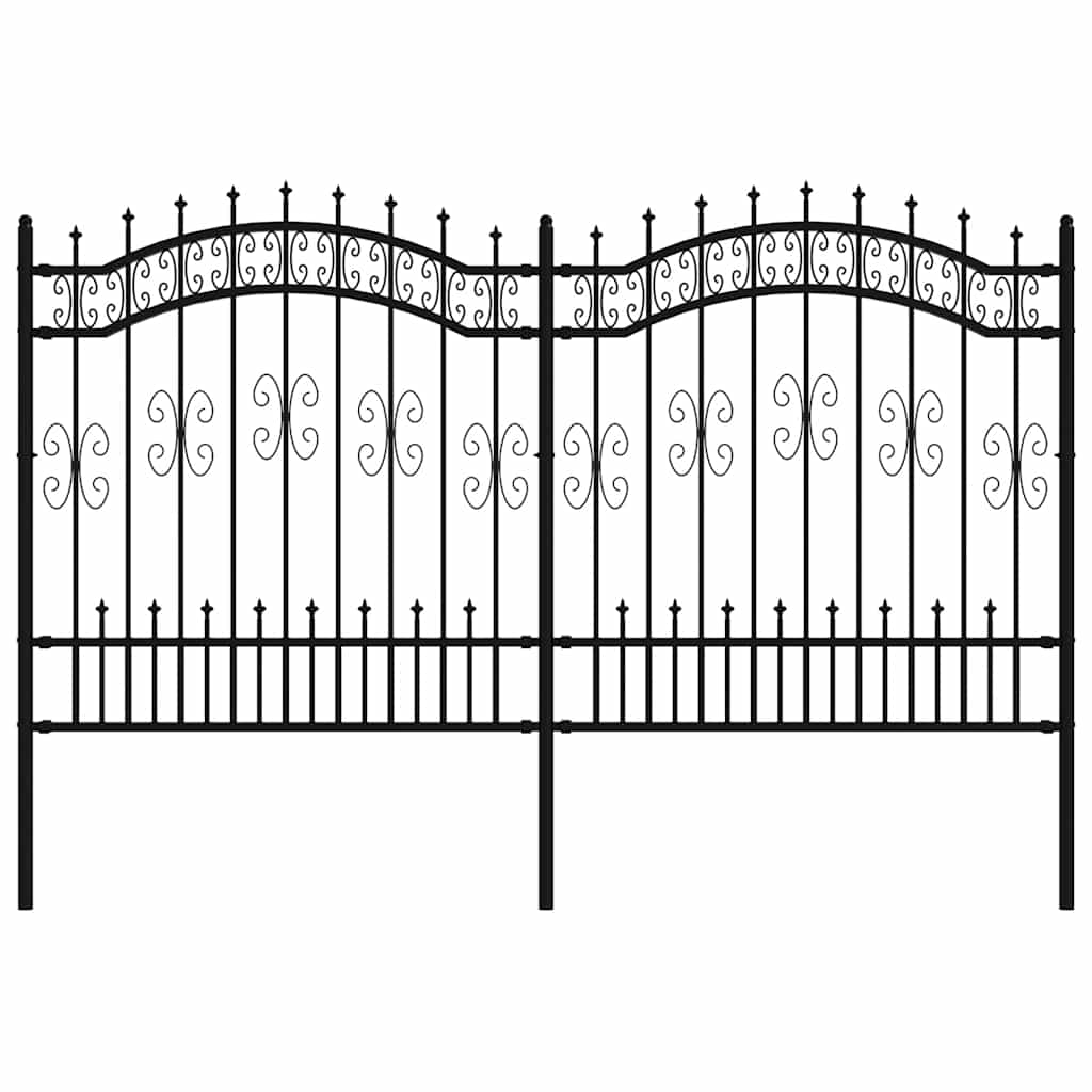 vidaXL Cerca de jardim KAMPEN com ponta em forma de lança, preto, 240x125 cm, em aço.
