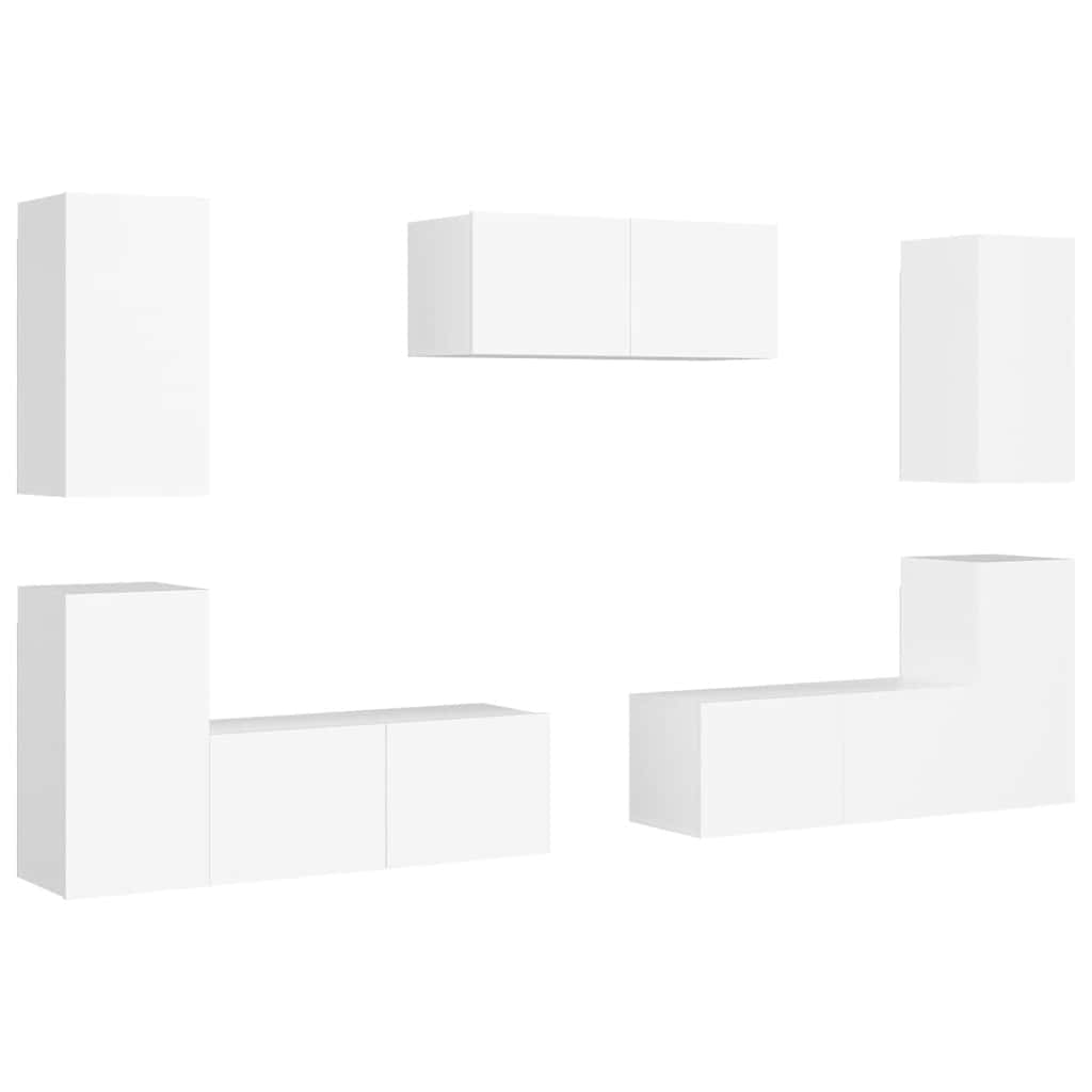 vidaXL 7 pcs conjunto de móveis de TV derivados de madeira branco