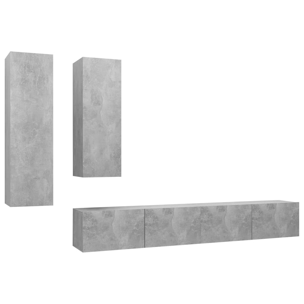 vidaXL 4 pcs conjunto de móveis de TV derivados madeira cinza cimento