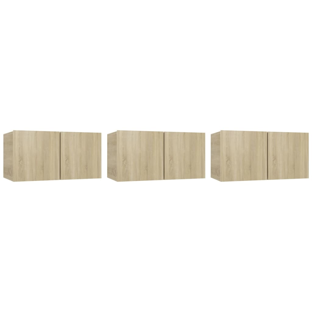 vidaXL Móveis de TV para parede 3 pcs 60x30x30 cm carvalho sonoma