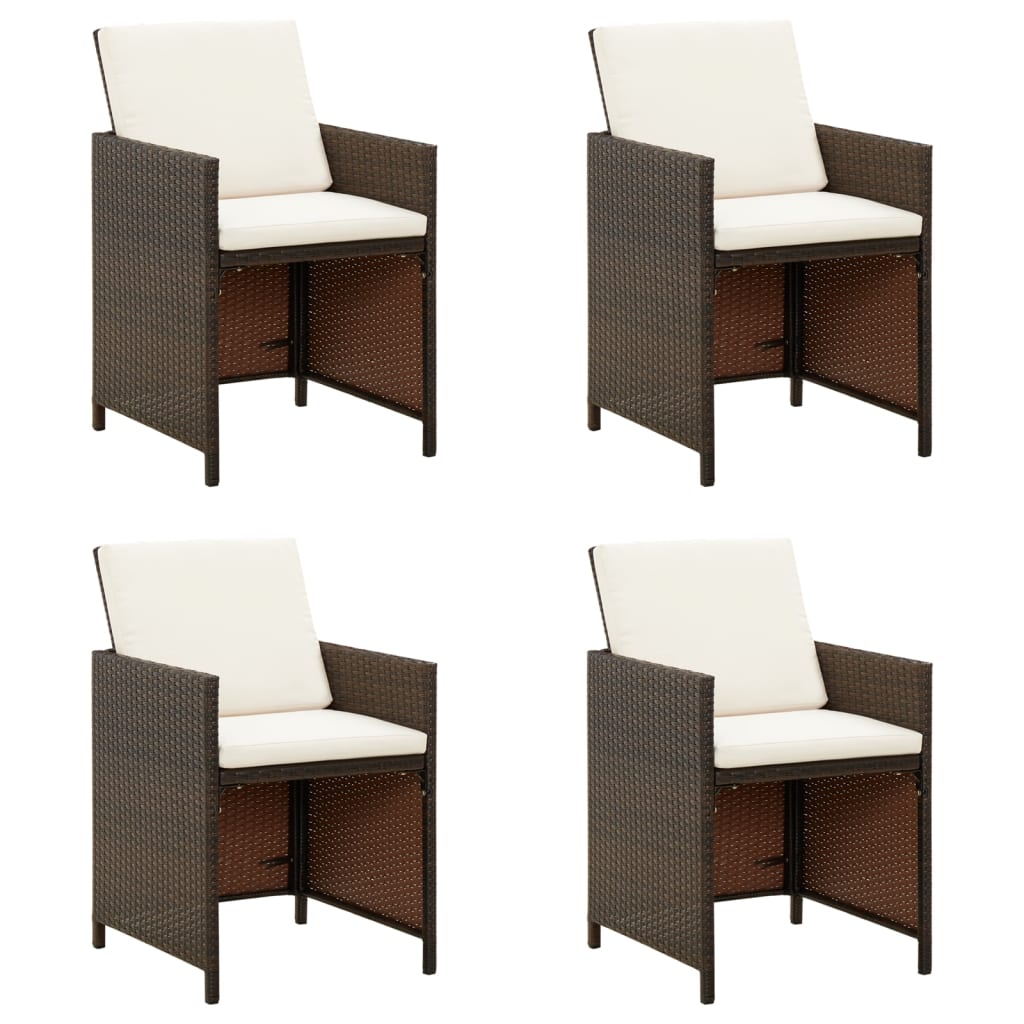vidaXL Cadeiras de jantar jardim c/ almofadões 4 pcs vime PE castanho