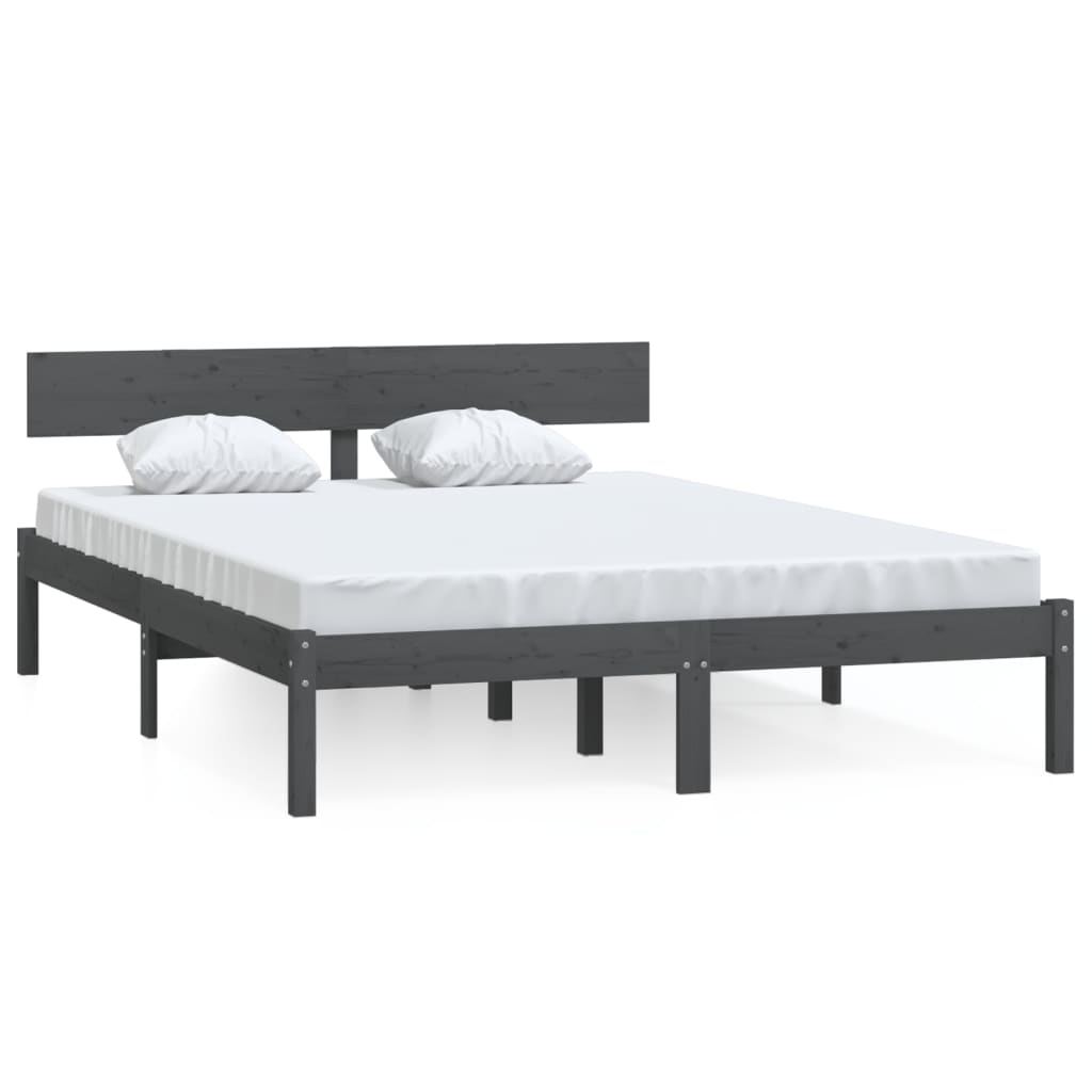 vidaXL Estrutura cama pequena casal 120x190 cm pinho maciço cinza