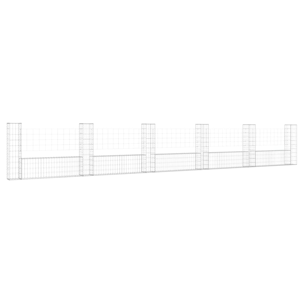 vidaXL Cesto gabião em forma de U c/ 6 postes 620x20x100 cm ferro