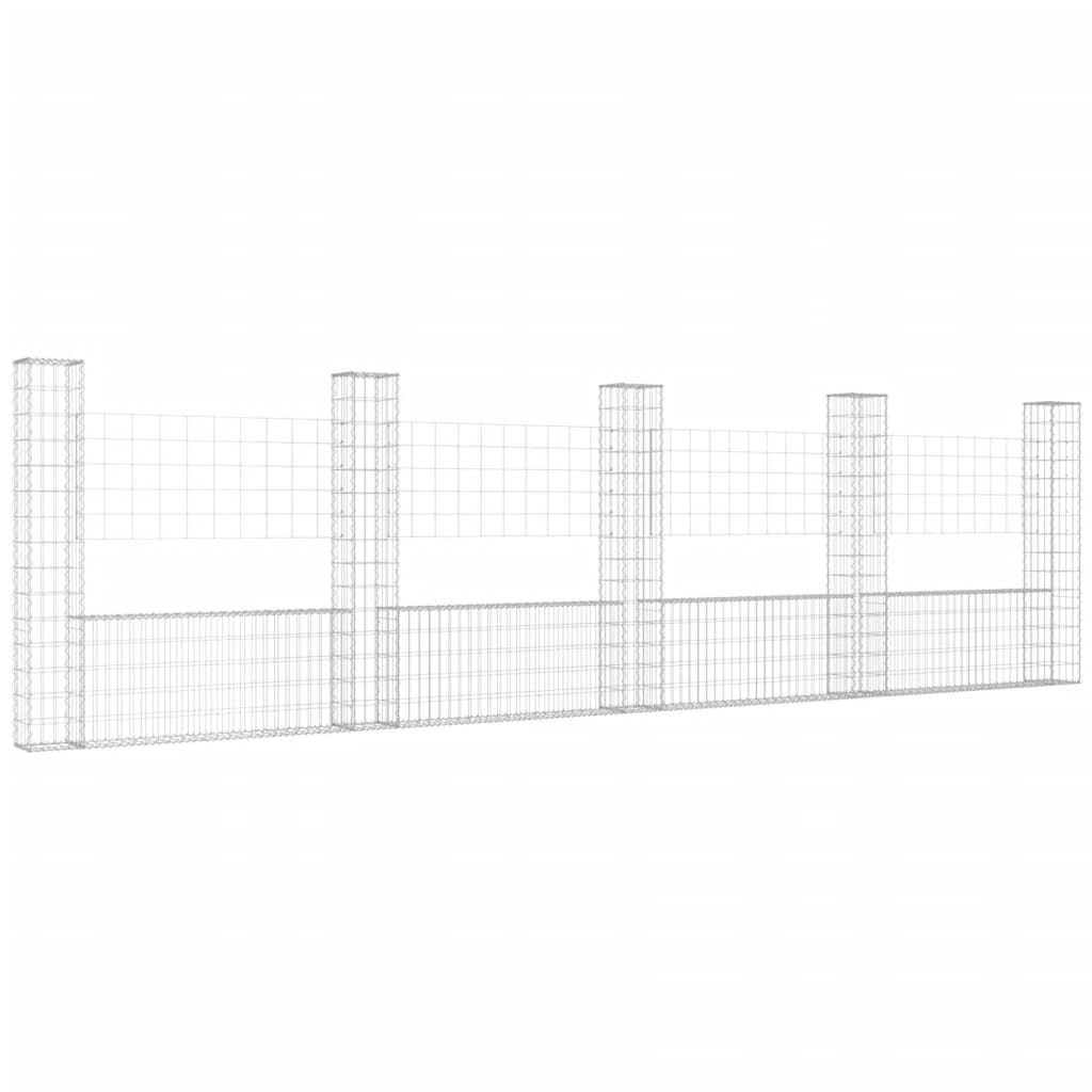 vidaXL Cesto gabião em forma de U c/ 5 postes 500x20x150 cm ferro