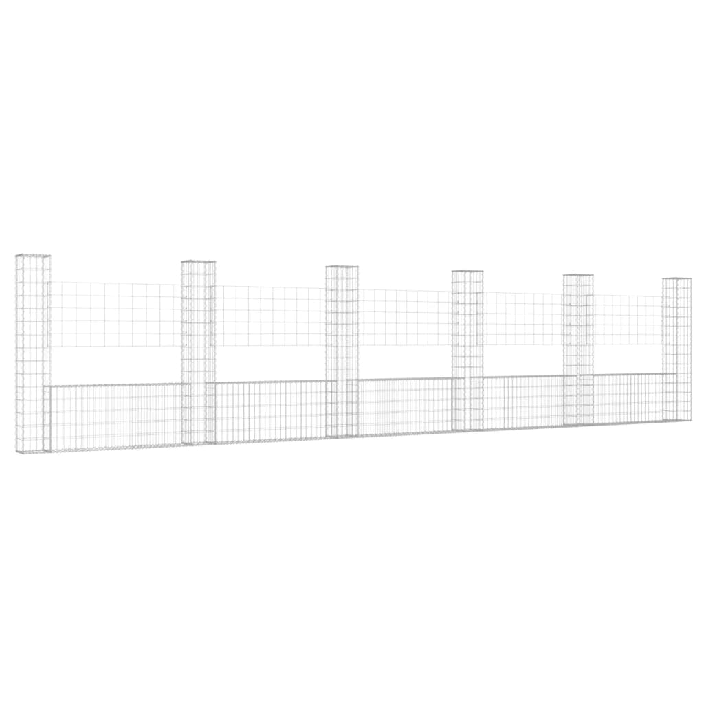 vidaXL Cesto gabião em forma de U c/ 6 postes 620x20x150 cm ferro