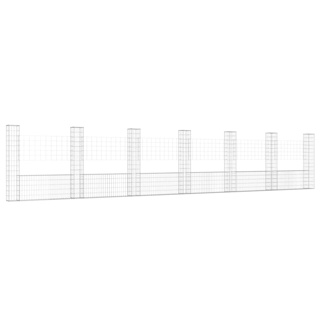 vidaXL Cesto gabião em forma de U c/ 7 postes 740x20x150 cm ferro