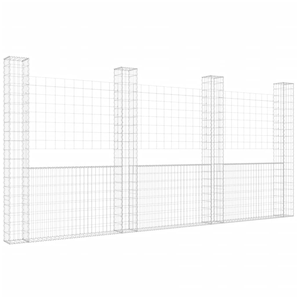 vidaXL Cesto gabião em forma de U c/ 4 postes 380x20x200 cm ferro