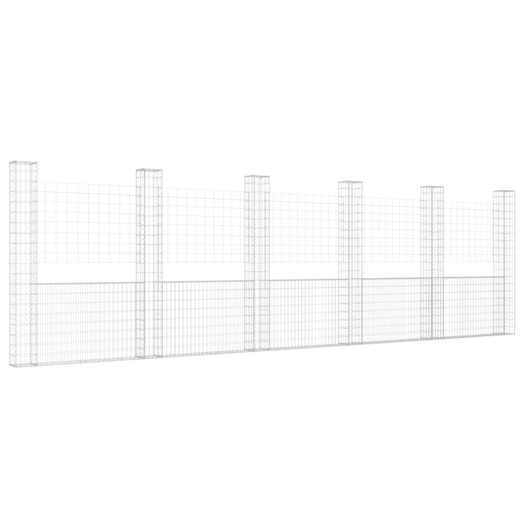 vidaXL Cesto gabião em forma de U c/ 6 postes 620x20x200 cm ferro