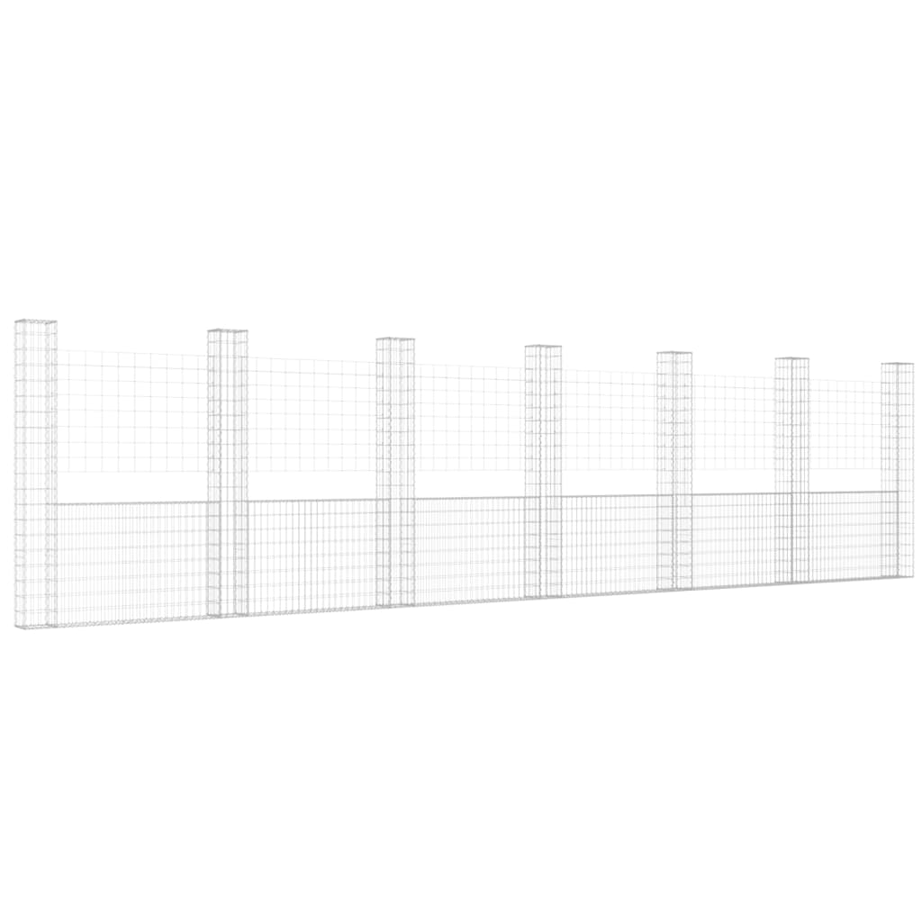 vidaXL Cesto gabião em forma de U c/ 7 postes 740x20x200 cm ferro