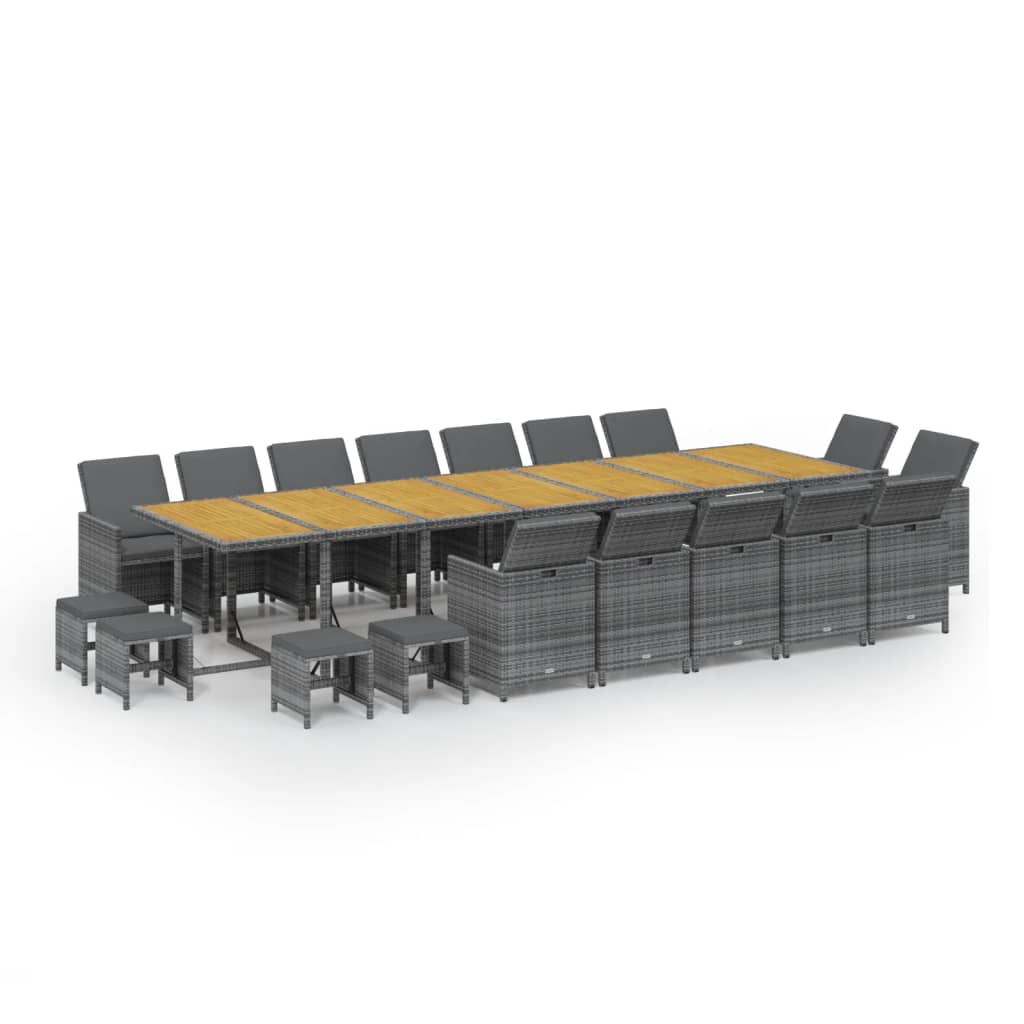 vidaXL 19 pcs conjunto jantar p/ jardim c/ almofadões vime PE cinzento