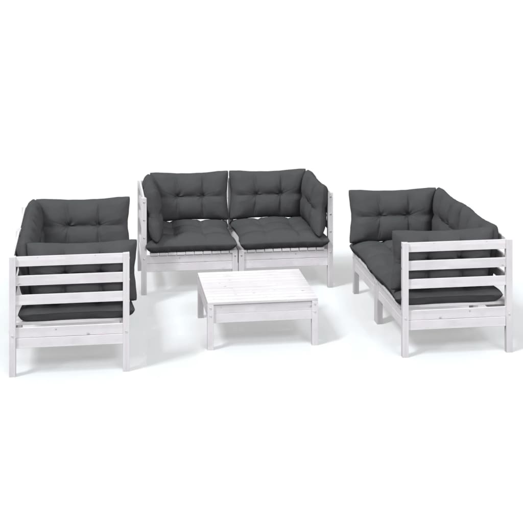 vidaXL 7 pcs conjunto lounge de jardim c/ almofadões pinho maciço