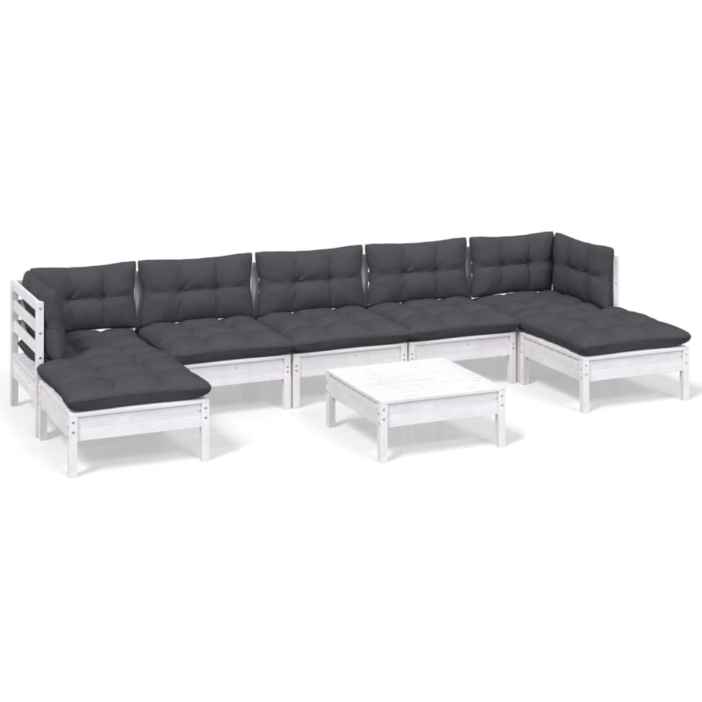 vidaXL 8 pcs conjunto lounge de jardim c/ almofadões pinho branco