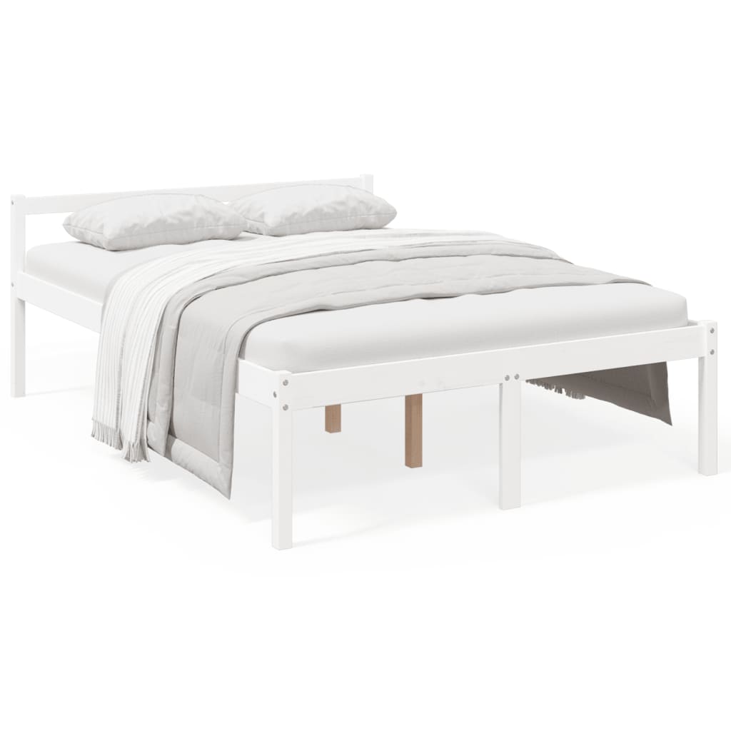 vidaXL Cama de casal para idosos 135x190 cm pinho maciço branco
