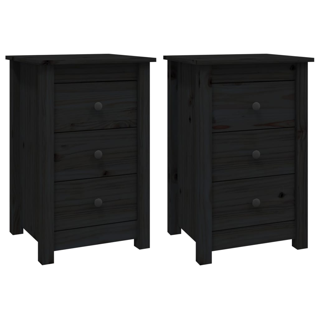 vidaXL Mesas de cabeceira 2 pcs 40x35x61,5 cm pinho maciço preto