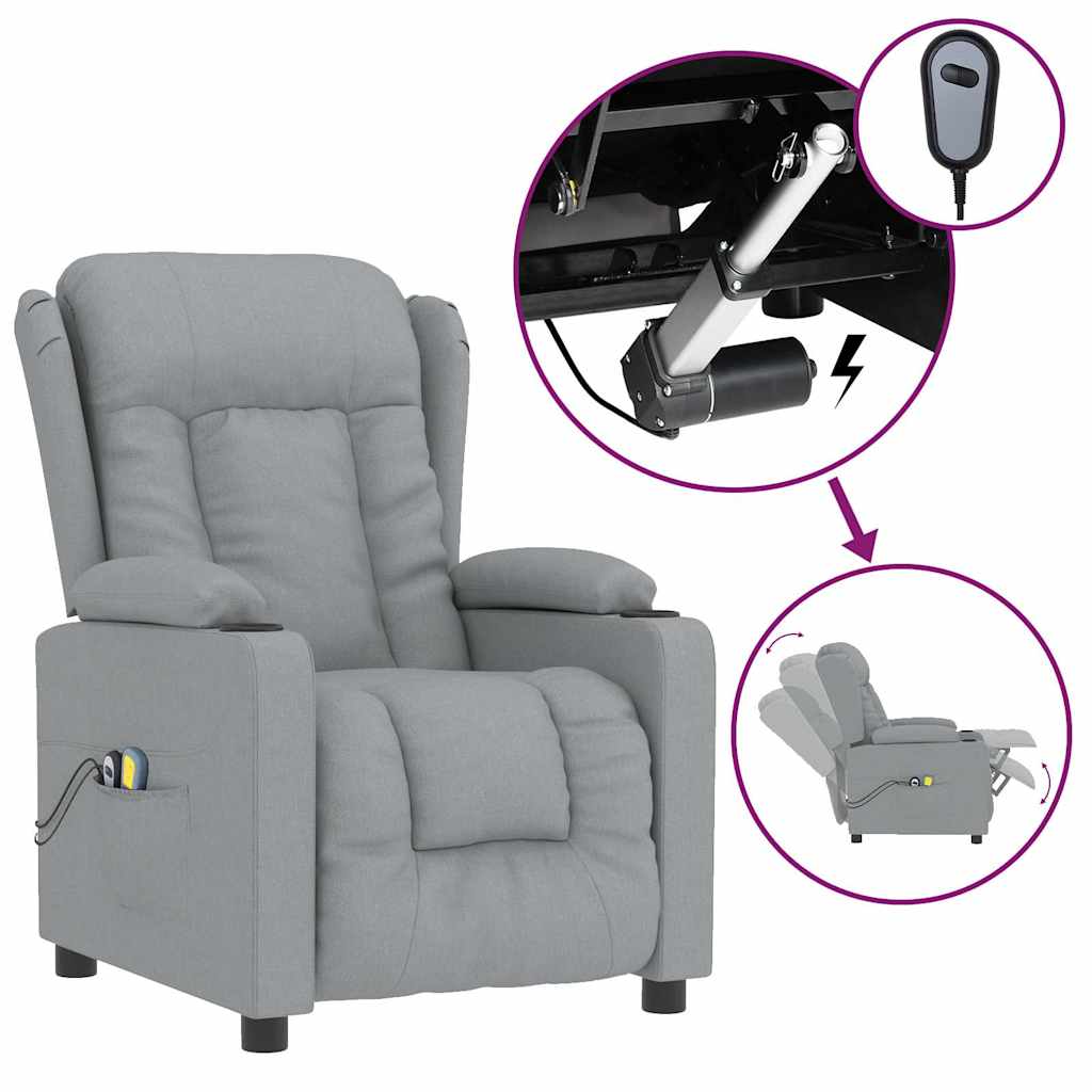 vidaXL Poltrona de massagens elétrica tecido cinzento-claro