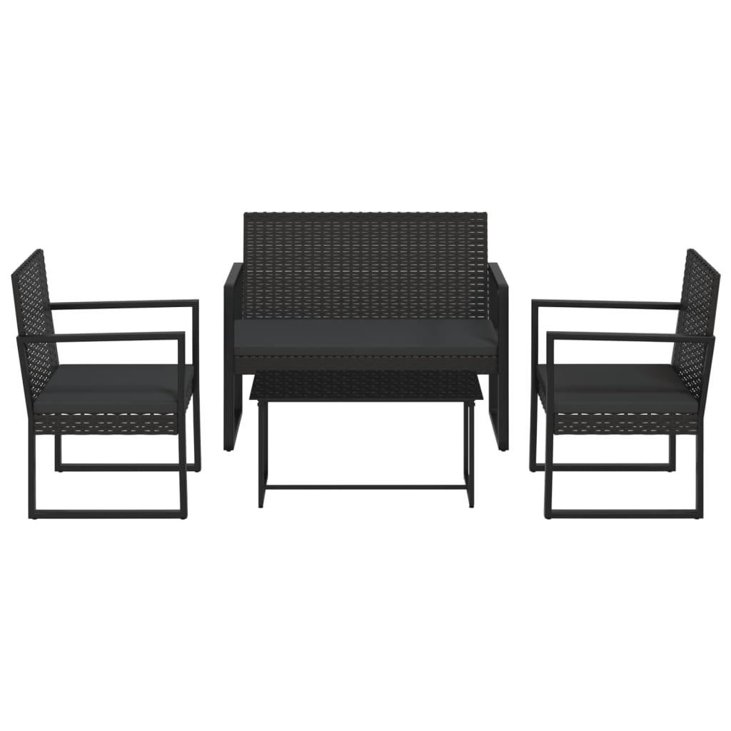 vidaXL 4 pcs conjunto lounge de jardim c/ almofadões vime PE preto