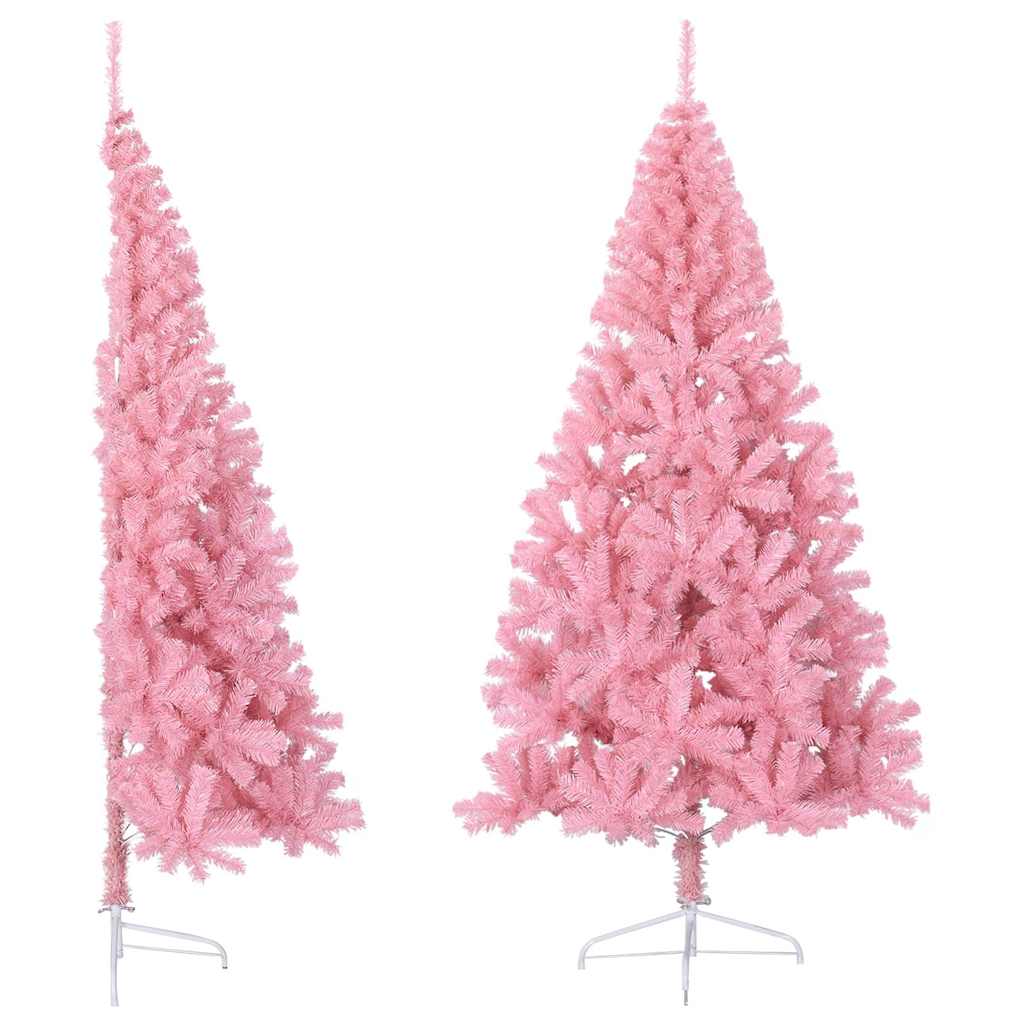 vidaXL Meia árvore de Natal artificial com suporte 180 cm PVC rosa